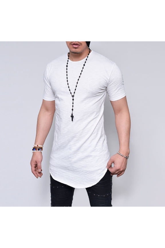 Men's Hipster Curved Hem Premium Longline T Shirts Drop Tail Tee Tops Short Sleeve Slim Fit Hip Hop Shirt Gym Workout