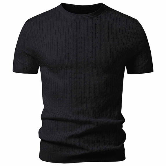 WIZUTIZ Men's Knitted Shirt Solid Cable Knit Vintage Short Sleeve Pullover Round Neck Lightweight Breathable Retro Summer Top Casual Everyday Shirt
