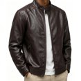 thumbnail image 1 of WIZUTIZ Men's Leather Jacket Solid Color Motorcycle Vintage Zipper Pocket Long Sleeve Hoodless PU Coat for Winter Casual Daily Outdoor Mens Fashion, 1 of 3