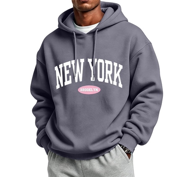 WIZUTIZ Men's Letter Print Fleece Pullover Hoodie With Kangaroo Pocket Long Sleeve Streetwear Casual Fall Winter Sweatshirt