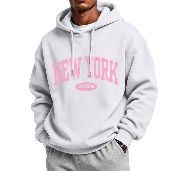 WIZUTIZ Men's Letter Print Fleece Pullover Hoodie With Kangaroo Pocket Long Sleeve Streetwear Casual Fall Winter Sweatshirt