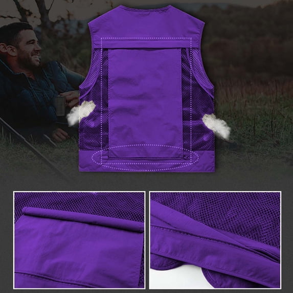 WIZUTIZ Men's Lightweight Multi-Pocket Vest - Solid Color Breathable Waistcoat for Fishing, Hiking Casual Wear