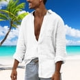 thumbnail image 1 of WIZUTIZ Men's Linen Shirt Button Down Long Sleeve Turndown Collar Solid Color Breathable Lightweight Casual Cardigan, 1 of 5