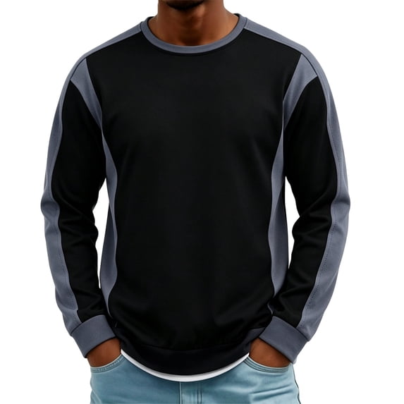 WIZUTIZ Men's Long Sleeve T-Shirt Two-Tone Color Block Crew Neck Loose Fashion Top Polyester Breathable Relaxed Fit for Spring Fall Casual Daily Wear Mens Fashion
