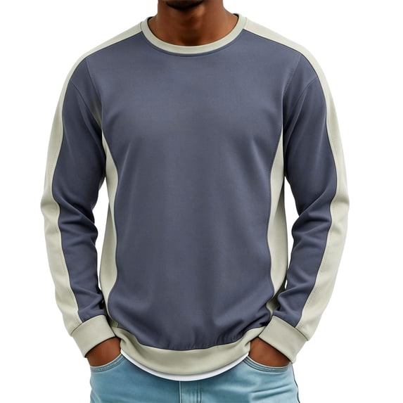 WIZUTIZ Men's Long Sleeve T-Shirt Two-Tone Color Block Crew Neck Loose Fashion Top Polyester Breathable Relaxed Fit for Spring Fall Casual Daily Wear Mens Fashion