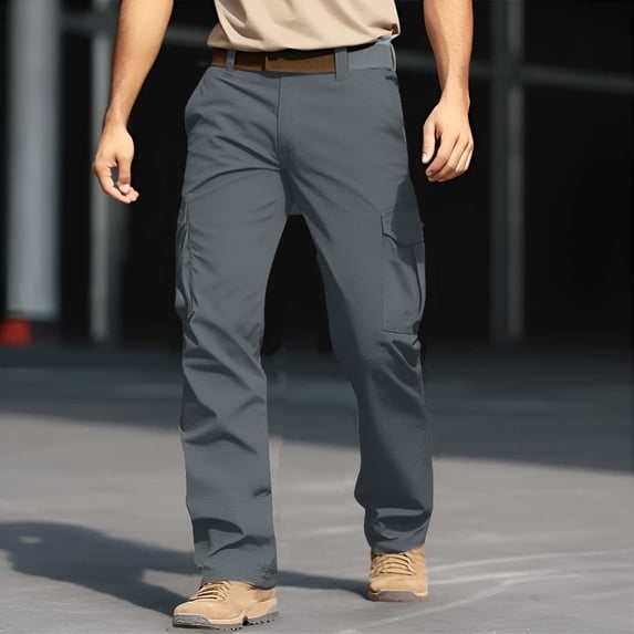 WIZUTIZ Men's Outdoor Cargo Pants Elastic Waist Drawstring Tapered Multi-Pocket Quick Dry Lightweight Hiking Work Trousers