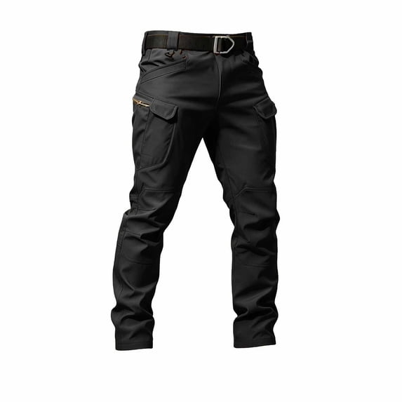 WIZUTIZ Men's Outdoor Softshell Cargo Pants Fleece-Lined Solid Color Multi Pocket Workwear Insulated Winter Trousers