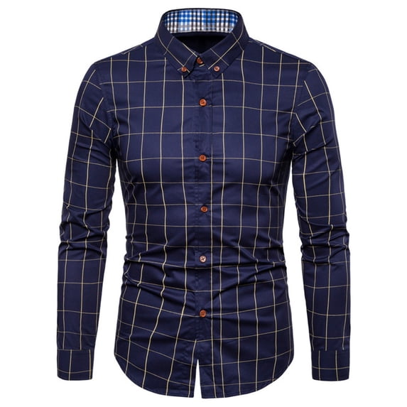 WIZUTIZ Men's Plaid Shirt Big & Tall Oversized Fit Long Sleeve Turndown Collar Cotton Button Down Casual Shirt