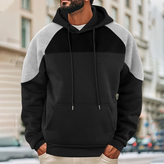 WIZUTIZ Men's Pullover Hoodie Color Block Fleece Kangaroo Pocket Relaxed Fit Oversized Streetwear Hooded Sweatshirt for Men Fall Winter Casual Athletic Wear Warm Top