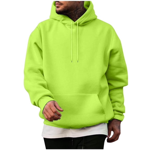 WIZUTIZ Men's Pullover Hoodie Long Sleeve Solid Color Sweatshirt for Men with Kangaroo Pocket Casual Athletic Wear Hooded Sweatshirt for Fall Winter Streetwear Clothing
