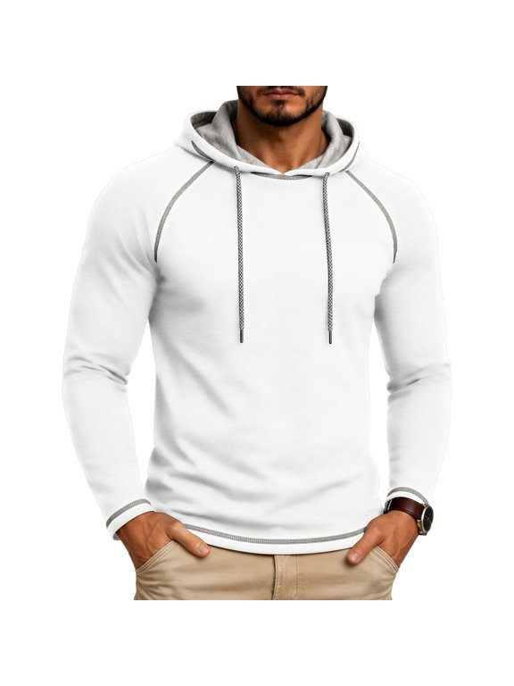 Men's Raglan Sleeve Color Block Hoodie With Contrast Stitching Long Sleeve Fitted Pullover Casual Top