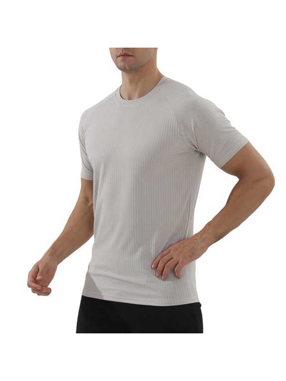 Men's Ribbed Knit T-Shirt Short Sleeve Crew Neck Raglan Sleeve Slim Fit Vertical Stripe Breathable Soft Casual Daily Wear and Layering Undershirt for Men