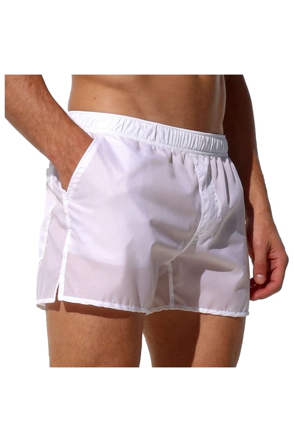 Men's See Through Beach Shorts Swim Trunks Elastic Mesh Swimming Boxer Briefs Lounge Pants Outdoor Sweatpants