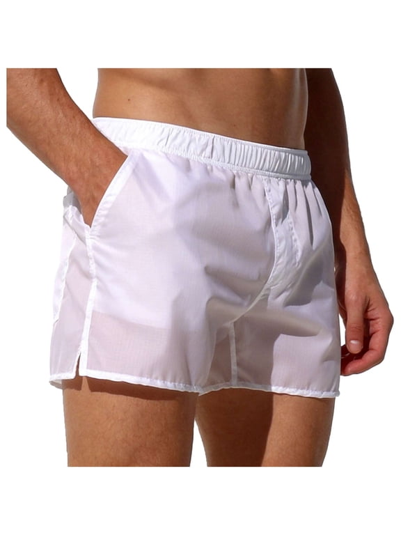 Men's See Through Beach Shorts Swim Trunks Elastic Mesh Swimming Boxer Briefs Lounge Pants Outdoor Sweatpants