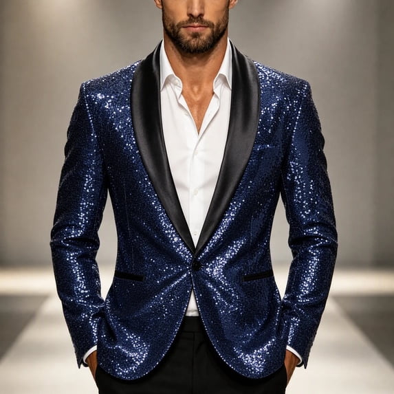 WIZUTIZ Men's Sequin Blazer Jacket Single Breasted Notched Lapel Stage Performance Party Coat for Concert Club Wear