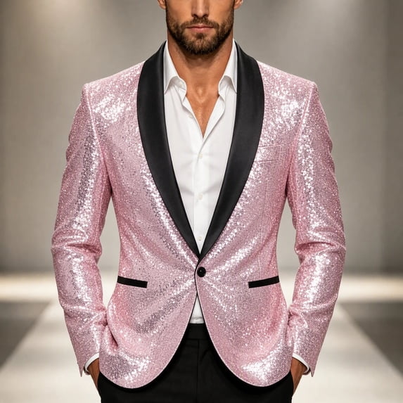 WIZUTIZ Men's Sequin Blazer Jacket Single Breasted Notched Lapel Stage Performance Party Coat for Concert Club Wear