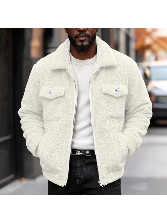Men's Sherpa Lined Trucker Jacket Stand Collar Full Zip Fall Winter Warm Fuzzy Outerwear Coat