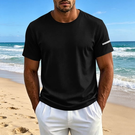 WIZUTIZ Men's Short Sleeve T-Shirt Summer Lightweight Breathable Quick-Dry Crew Neck Loose Outdoor Sports Top Reflective Detail for Running Hiking Daily Wear Mens Fashion