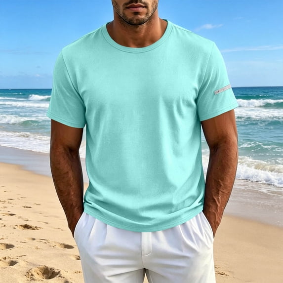WIZUTIZ Men's Short Sleeve T-Shirt Summer Lightweight Breathable Quick-Dry Crew Neck Loose Outdoor Sports Top Reflective Detail for Running Hiking Daily Wear Mens Fashion