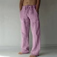 thumbnail image 1 of WIZUTIZ Men's Soft Linen Pants Elastic Waist Drawstring Beach Wide Leg Lightweight Breathable Pants with Pockets Casual Solid Full Length Trousers, 1 of 5