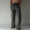 thumbnail image 1 of WIZUTIZ Men's Soft Linen Pants Elastic Waist Drawstring Beach Wide Leg Lightweight Breathable Pants with Pockets Casual Solid Full Length Trousers, 1 of 5