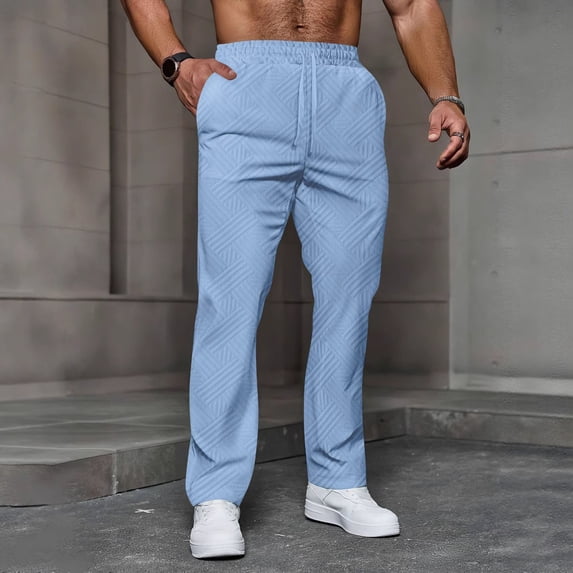 WIZUTIZ Men's Solid Casual Pants with Designs Elastic Waistband Jogger Sweatpants Textured Athletic Workout Golf Pants