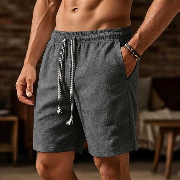 WIZUTIZ Men's Solid Color Casual Sports Elastic Waist Drawstring Pocket Shorts Polyester Relaxed Fit Lightweight Summer Athletic Bottoms for Outdoor Daily Wear