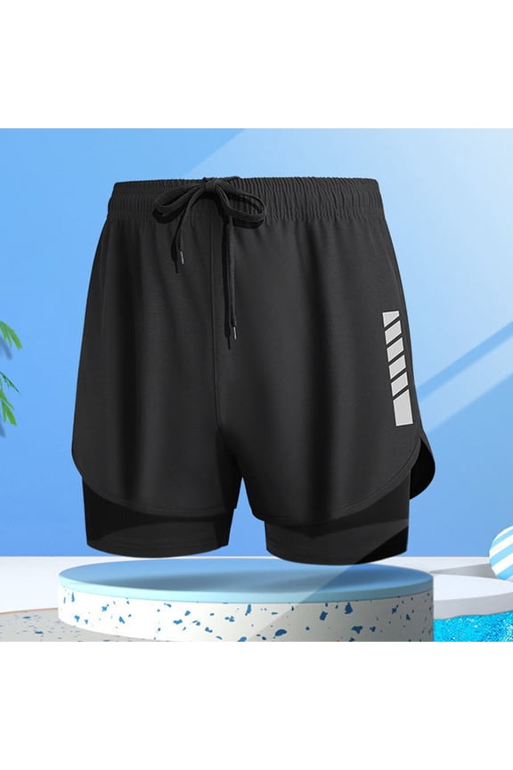 Men's Solid Color Double Layer Split Leg Running Shorts Quick Dry Breathable Lightweight Summer Gym Fitness Workout Shorts