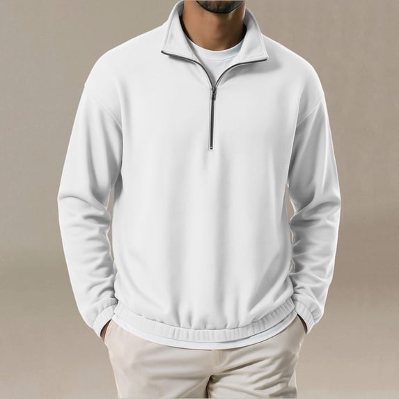 WIZUTIZ Men's Solid Color Half Zip Stand Collar Sweatshirt Long Sleeve Casual Sports Top Winter