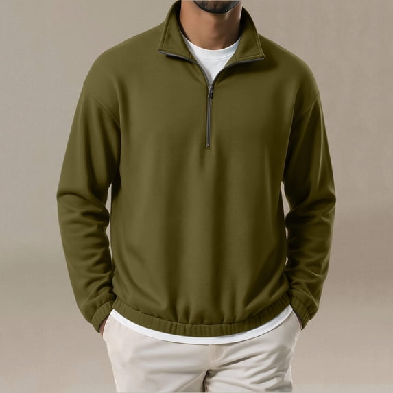WIZUTIZ Men's Solid Color Half Zip Stand Collar Sweatshirt Long Sleeve Casual Sports Top Winter