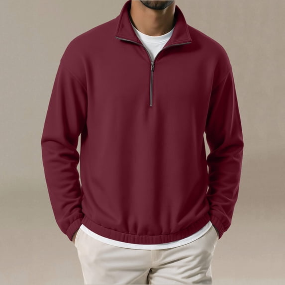 WIZUTIZ Men's Solid Color Half Zip Stand Collar Sweatshirt Long Sleeve Casual Sports Top Winter
