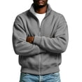 thumbnail image 1 of WIZUTIZ Men's Solid Color High Neck Zip Up Sweatshirt Long Sleeve Casual Pullover Top, 1 of 7