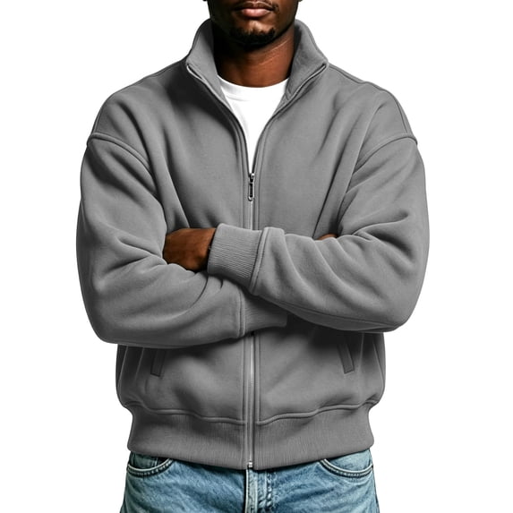 WIZUTIZ Men's Solid Color High Neck Zip Up Sweatshirt Long Sleeve Casual Pullover Top