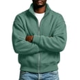 thumbnail image 1 of WIZUTIZ Men's Solid Color High Neck Zip Up Sweatshirt Long Sleeve Casual Pullover Top, 1 of 7