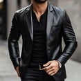 thumbnail image 1 of WIZUTIZ Men's Solid Color Leather Suit Jacket Single Breasted One Button Coat with Inner Pocket for Formal Casual, 1 of 9