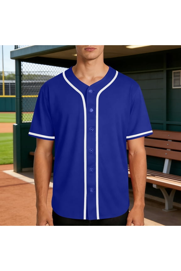 Men's Solid Color Short Sleeve Button-Up Shirt Casual Varsity Baseball Style Top Lightweight Summer Camp Collar Knit Jersey
