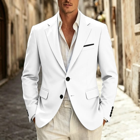 WIZUTIZ Men's Solid Color Two Button Suit Jacket Single Breasted Dress Blazer with Pocket for Party Ceremony Show