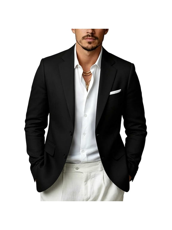 Men's Solid Color Two Button Suit Jacket Single Breasted Dress Blazer with Pocket for Party Ceremony Show