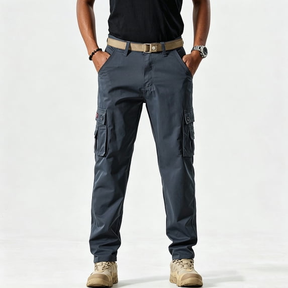 WIZUTIZ Men's Straight Leg Cargo Work Pants Multi Large Side Pockets Reinforced Trousers For Work Hiking Camping Travel Outdoor Daily Casual