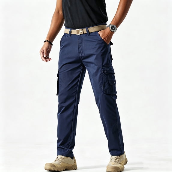 WIZUTIZ Men's Straight Leg Cargo Work Pants Multi Large Side Pockets Reinforced Trousers For Work Hiking Camping Travel Outdoor Daily Casual