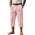 thumbnail image 1 of WIZUTIZ Men's Striped Linen Cropped Pants Elastic Waist Button Fly Pockets Summer Casual Loose Fit Breathable Lightweight Comfortable Trousers, 1 of 3