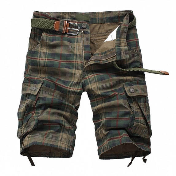 WIZUTIZ Men's Striped Multi-Pocket Cargo Shorts Button Closure Loose Fit Summer Breathable Lightweight Work Shorts