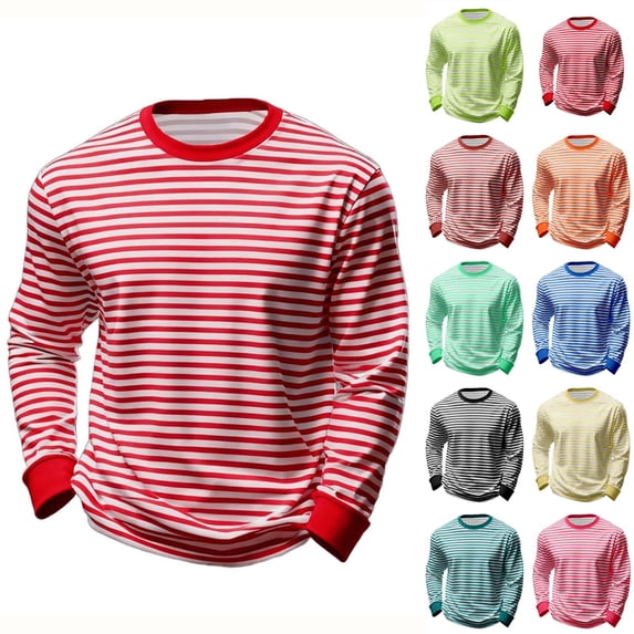 WIZUTIZ Men's Striped T Shirts Raglan Long Sleeve Crew Neck Tee Casual Basic Blouse Spring Fall Basic Tees Big Tall Tops