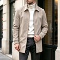 thumbnail image 1 of WIZUTIZ Men's Suede Mid Length Trench Coat Full Zip Stand Collar Jacket with Pockets Fall Winter Fashion Outerwear, 1 of 8
