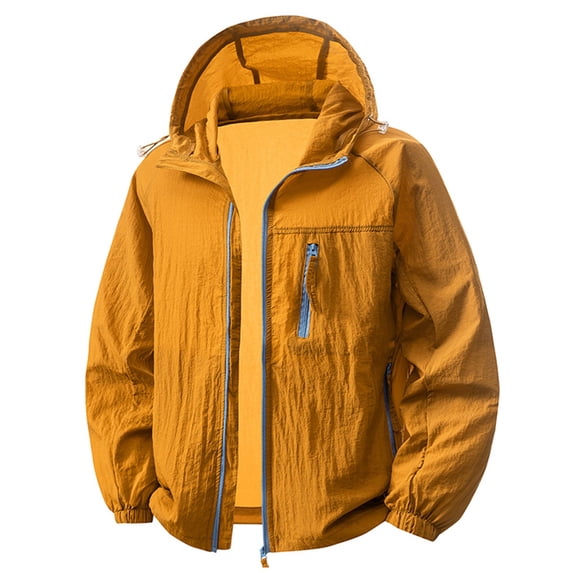 WIZUTIZ Men's Sun Protection Hooded Jacket Lightweight Solid Color Long Sleeve Pockets Outdoor Hiking Golf Casual Windbreaker