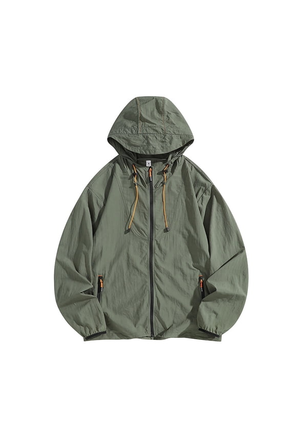 Men's Sun Protection Jacket UPF 50+ Hooded Summer Lightweight Breathable Quick Dry Outdoor Fishing Coat with Pockets