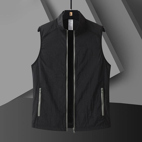 WIZUTIZ Men's Sun Protection Vest UPF 51+ Multi-Pocket Stand Collar Zip-Up Sleeveless Lightweight Breathable Outdoor Summer Tops Casual Utility Vest