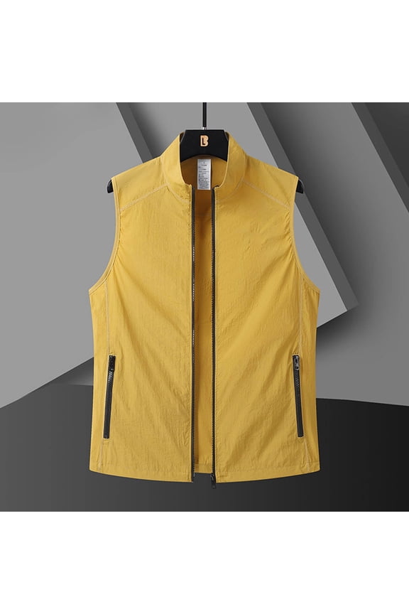Men's Sun Protection Vest UPF 85+ Multi-Pocket Stand Collar Zip-Up Sleeveless Lightweight Breathable Outdoor Summer Tops Casual Utility Vest