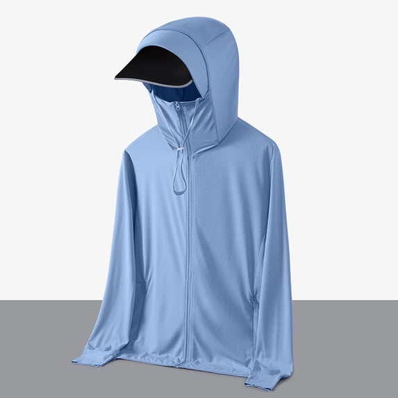 WIZUTIZ Men's Sun Shirts Upf 50+ Rash Guard Long Sleeve Sun Protection Hoodie with Hat &Face Mask Zip Cooling Going Out Jacket