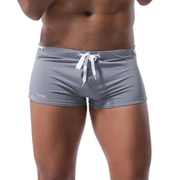 WIZUTIZ Men's Swim Trunk Swimwear Quick Dry Bathing Suit Board Short Sexy Boxer Brief with Drawstring